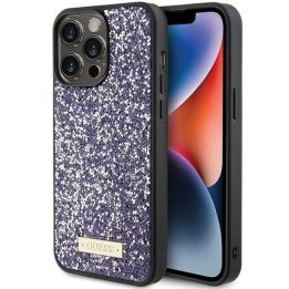 Guess Rhinestone Metal Logo dėklas iPhone 15 Pro Max - rožinis