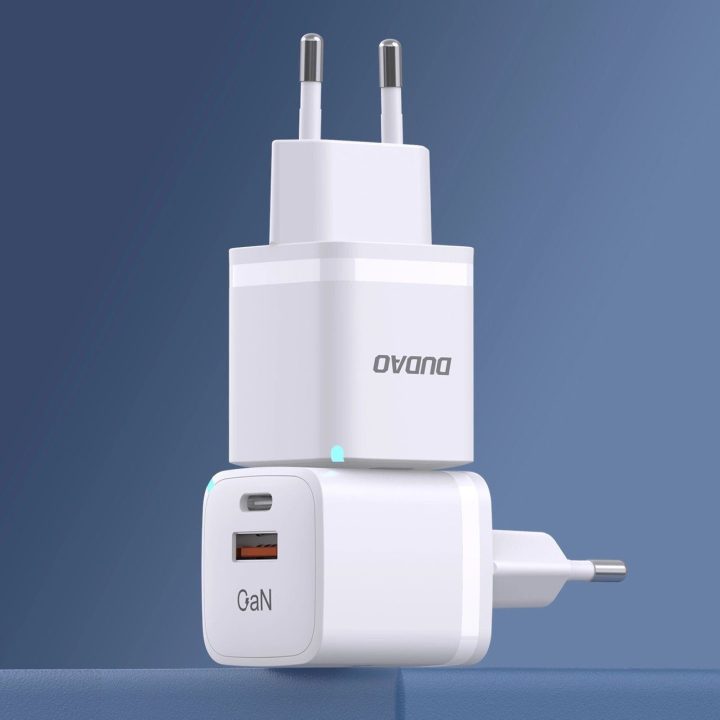 Sieninis įkroviklis GaN 33W PPS USB C/USB A13Pro - baltas