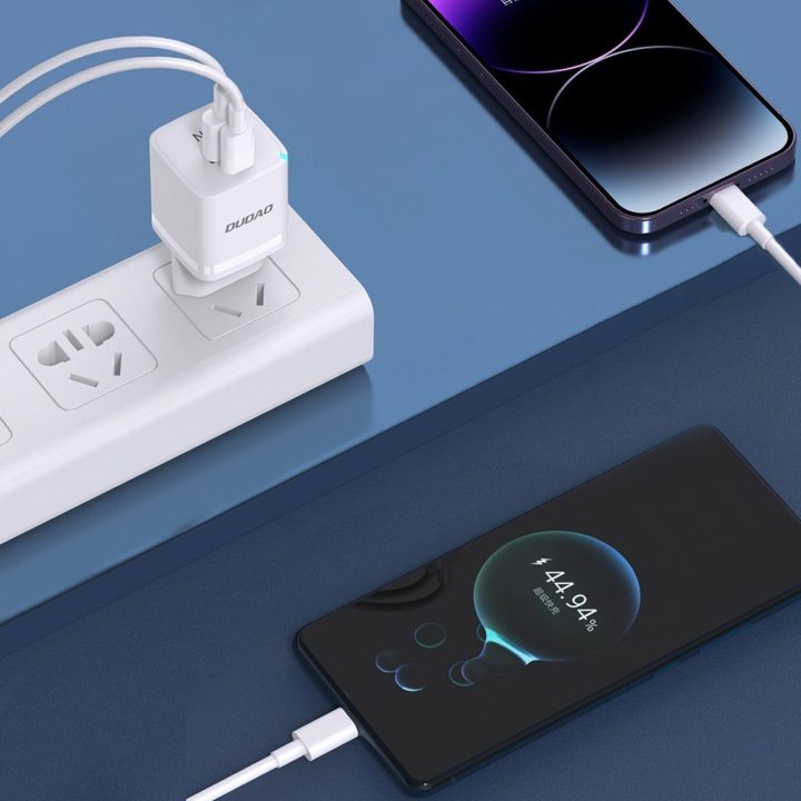 Sieninis įkroviklis GaN 33W PPS USB C/USB A13Pro - baltas
