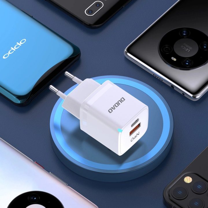 Sieninis įkroviklis GaN 33W PPS USB C/USB A13Pro - baltas