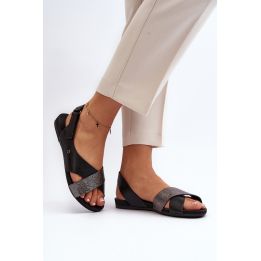 Odiniai sandalai su velcro juoda