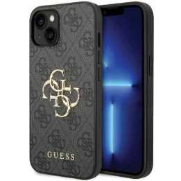 Guess 4G Big Metal Logo dėklas iPhone 15 - pilkas