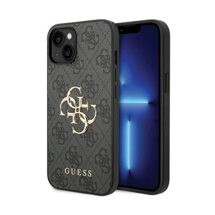 Guess 4G Big Metal Logo dėklas iPhone 15 - pilkas