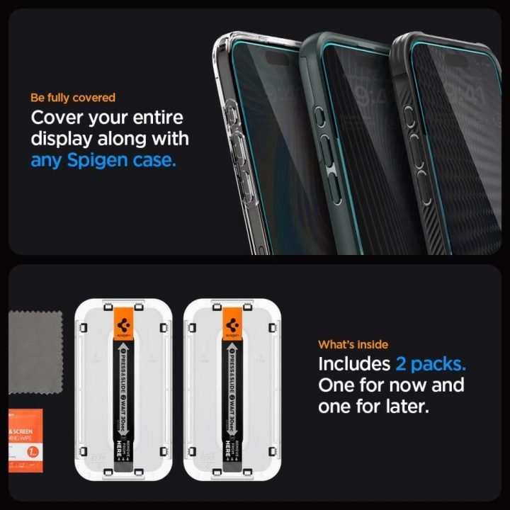 Apsauginis stiklas Spigen GLAS.TR EZ FIT 2 PAKETAI IPHONE 15 PRIVACY