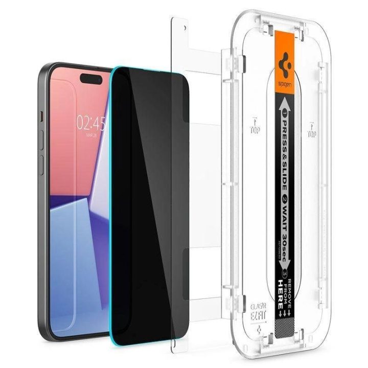 SPIGEN GLAS.TR EZ FIT GRŪDINTAS STIKLAS IPHONE 15 PLUS PRIVATUMAS