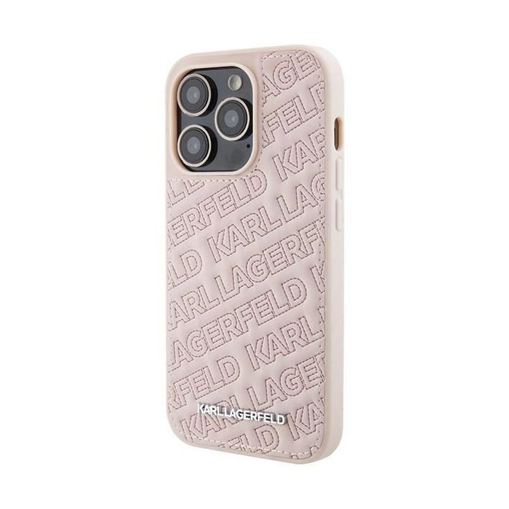 Karl Lagerfeld dygsniuotas K modelio dėklas iPhone 15 Pro Max - rožinis