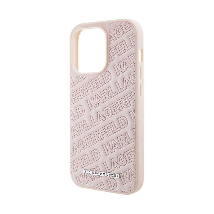 Karl Lagerfeld dygsniuotas K modelio dėklas iPhone 15 Pro Max - rožinis