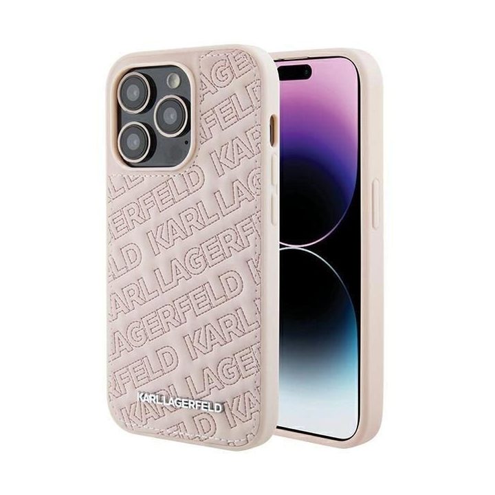 Karl Lagerfeld dygsniuotas K modelio dėklas iPhone 15 Pro Max - rožinis