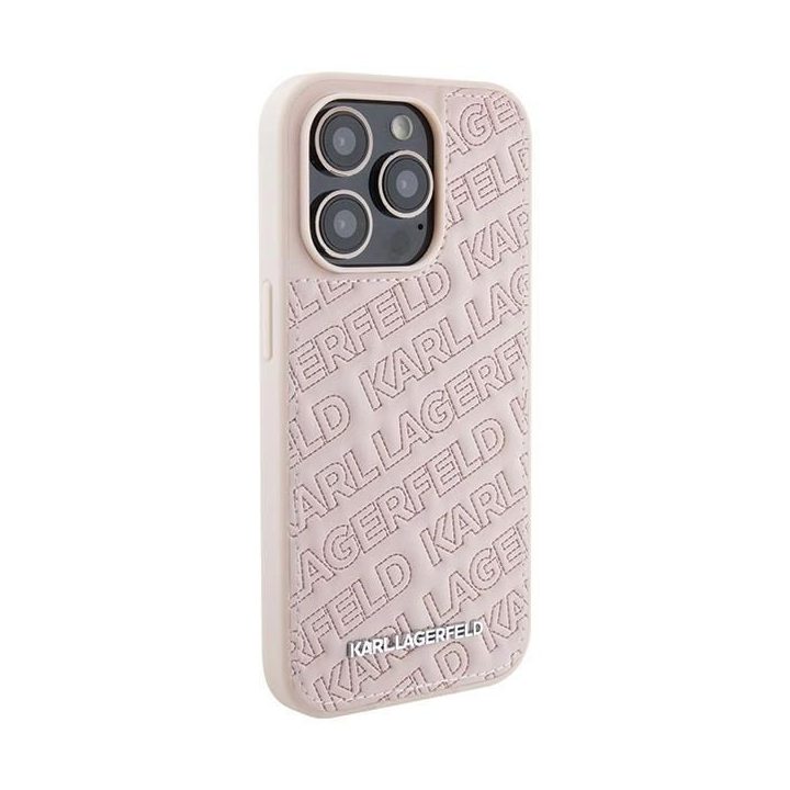 Karl Lagerfeld dygsniuotas K modelio dėklas iPhone 15 Pro Max - rožinis