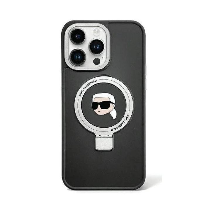 Karl Lagerfeld Ring Stand Karl Head MagSafe dėklas iPhone 15 Plus / 14 Plus - juodas