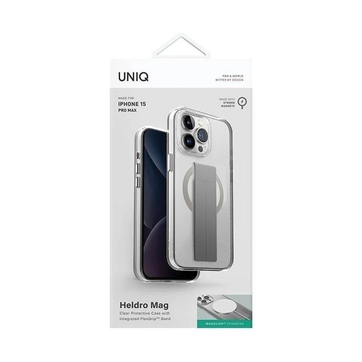 UNIQ Heldro Mag įkrovimo dėklas iPhone 15 Pro Max - skaidrus