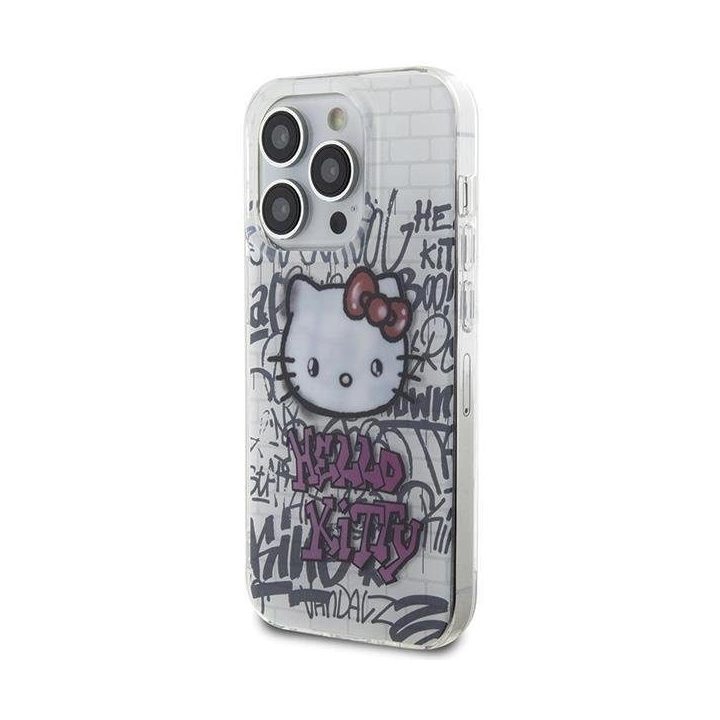 Hello Kitty IML Kitty On Bricks graffiti dėklas iPhone 15 Pro - baltas