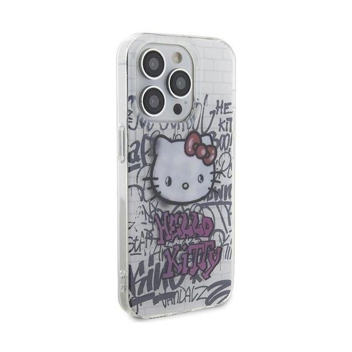 Hello Kitty IML Kitty On Bricks graffiti dėklas iPhone 15 Pro - baltas