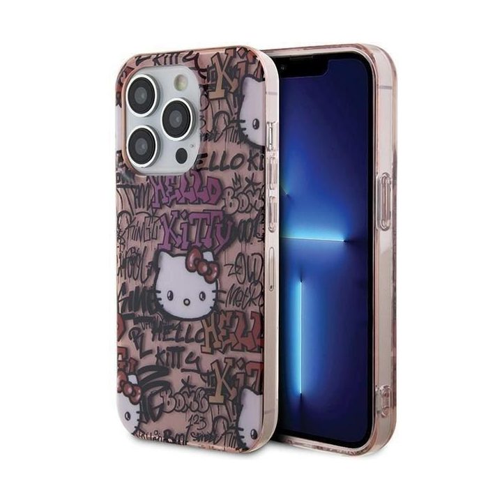 Hello Kitty IML Žymos Graffiti dėklas iPhone 15 Pro - rožinis
