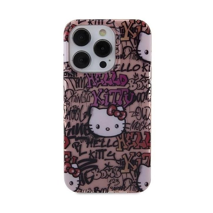 Hello Kitty IML Žymos Graffiti dėklas iPhone 15 Pro - rožinis