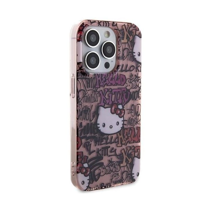 Hello Kitty IML Žymos Graffiti dėklas iPhone 15 Pro - rožinis