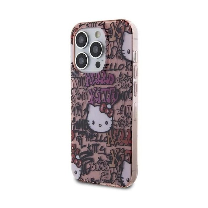 Hello Kitty IML Žymos Graffiti dėklas iPhone 15 Pro - rožinis