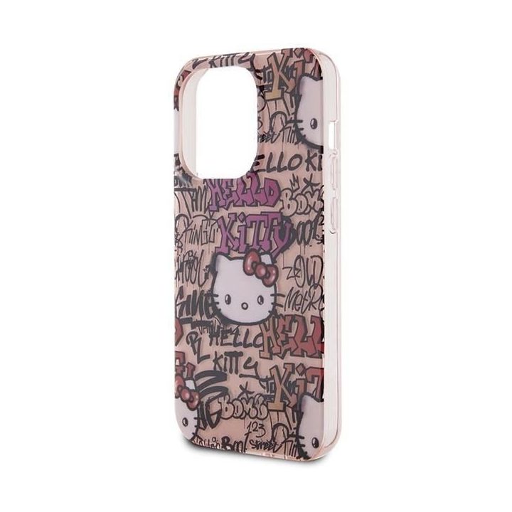 Hello Kitty IML Žymos Graffiti dėklas iPhone 15 Pro - rožinis