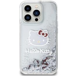 Hello Kitty Liquid Glitter Charms Kitty Head dėklas iPhone 15 Pro - sidabrinis