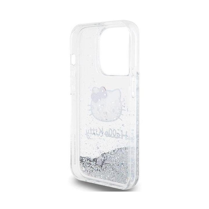 Hello Kitty Liquid Glitter Charms Kitty Head dėklas iPhone 15 Pro - sidabrinis