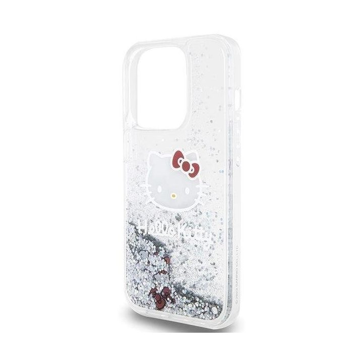 Hello Kitty Liquid Glitter Charms Kitty Head dėklas iPhone 15 Pro - sidabrinis