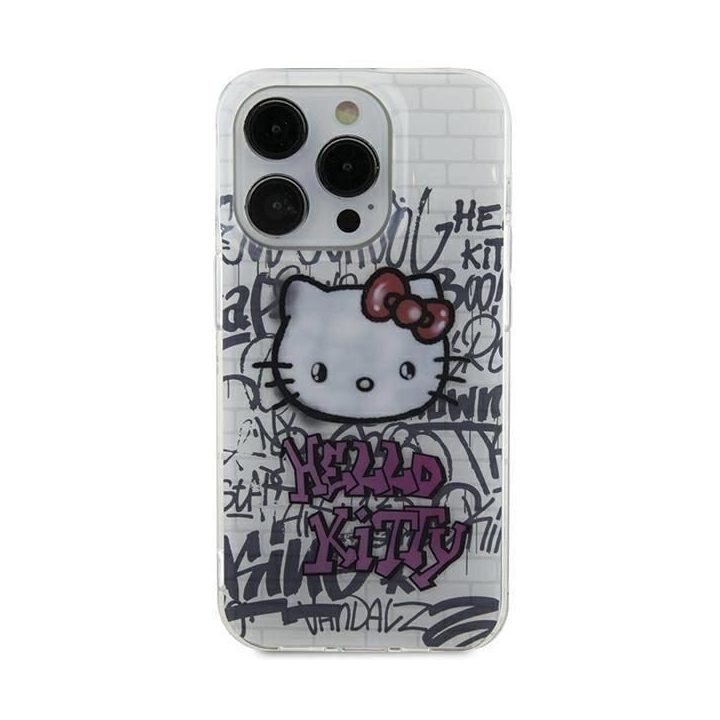 Hello Kitty IML Kitty On Bricks graffiti dėklas iPhone 15 - baltas