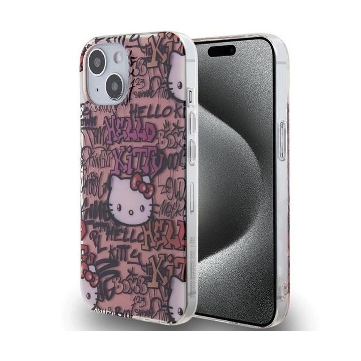 Hello Kitty IML Žymos Graffiti dėklas iPhone 15 - rožinis