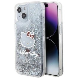 Hello Kitty Liquid Glitter Charms Kitty Head dėklas iPhone 15 - sidabrinis