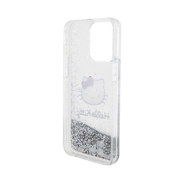 Hello Kitty Liquid Glitter Charms Kitty Head dėklas iPhone 15 Pro Max - sidabrinis