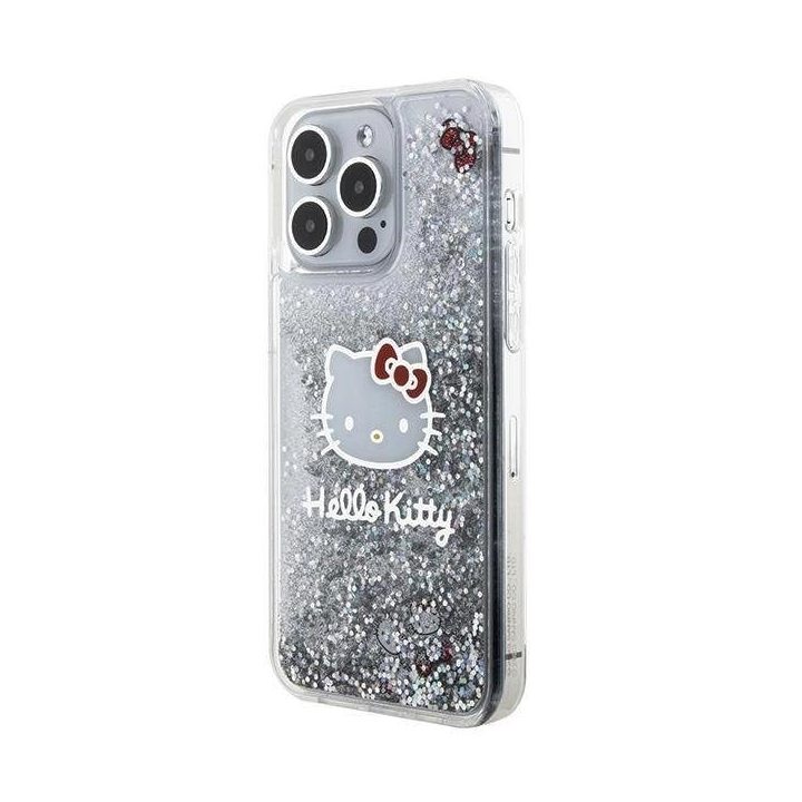 Hello Kitty Liquid Glitter Charms Kitty Head dėklas iPhone 15 Pro Max - sidabrinis