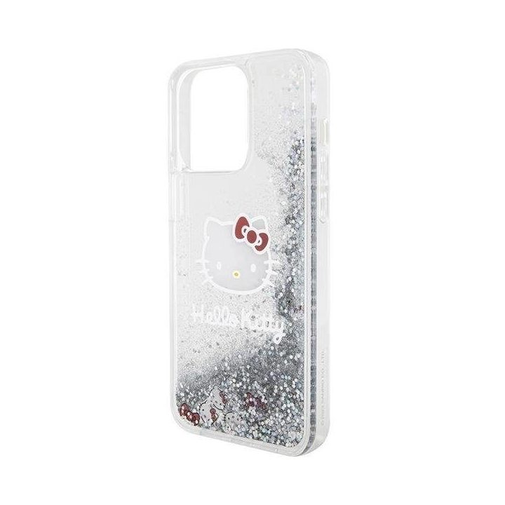 Hello Kitty Liquid Glitter Charms Kitty Head dėklas iPhone 15 Pro Max - sidabrinis