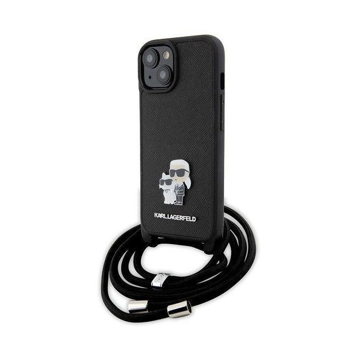 Karl Lagerfeld Crossbody Saffiano Metal Pin Karl & Choupette dėklas iPhone 15 Plus - juodas