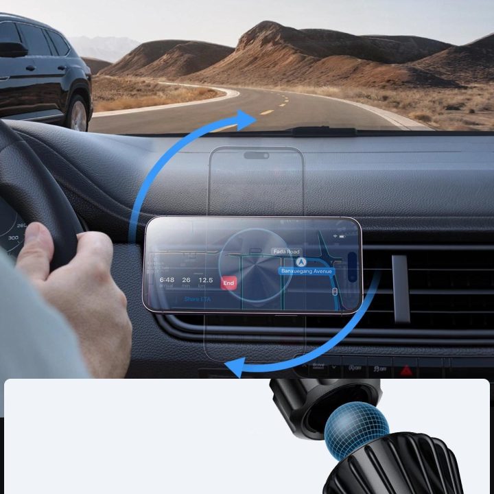 magnetinis automobilio laikiklis 15 W belaidis įkroviklis, skirtas ventiliacijos angai, juodas