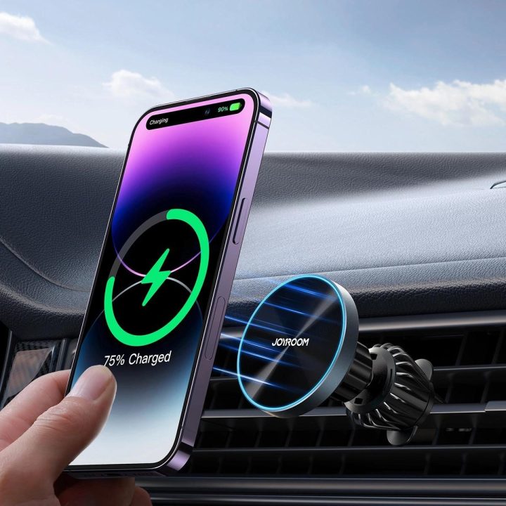 magnetinis automobilio laikiklis 15 W belaidis įkroviklis, skirtas ventiliacijos angai, juodas