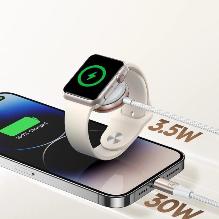 2 in 1 Lightning laidas ir indukcinis įkroviklis, skirtas Apple Watch , 1,5 m, baltas (S-IW011)