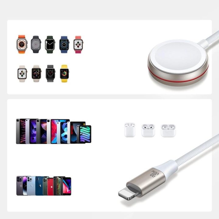 2 in 1 Lightning laidas ir indukcinis įkroviklis, skirtas Apple Watch , 1,5 m, baltas (S-IW011)