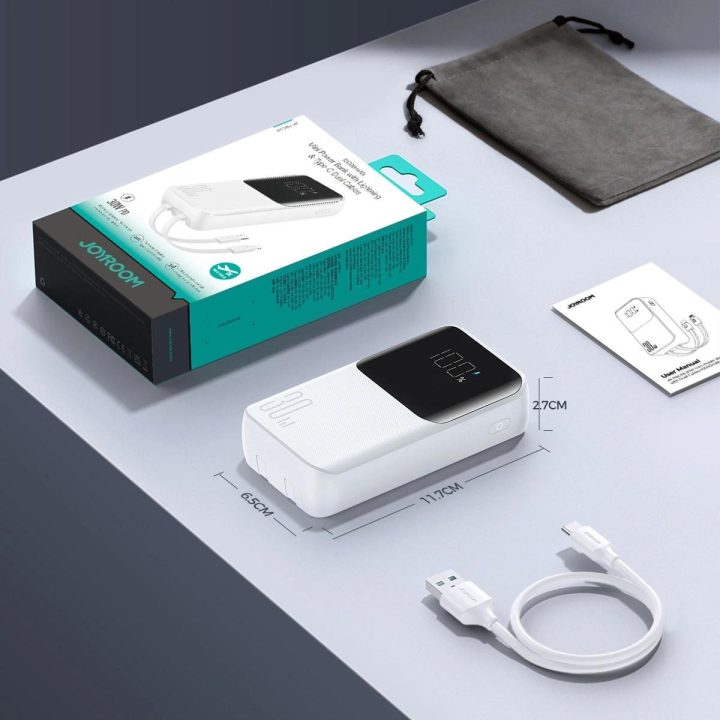 Mini maitinimo bankas su įmontuotais laidais JR-PBC06 30W 10000mAh - baltas