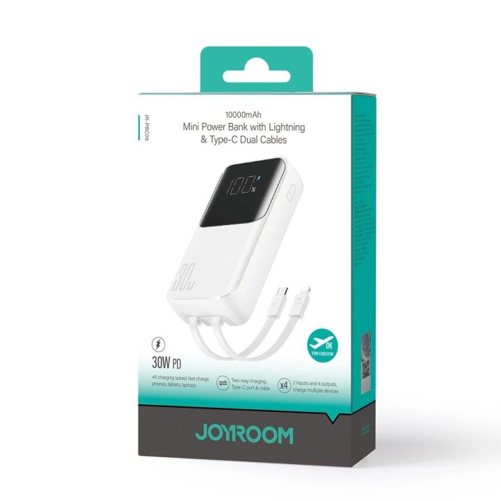 Mini maitinimo bankas su įmontuotais laidais JR-PBC06 30W 10000mAh - baltas