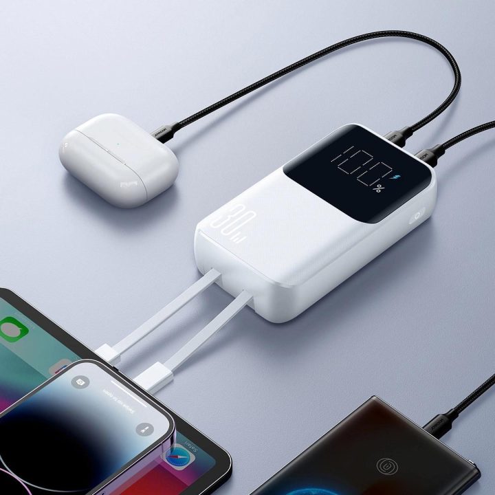 Mini maitinimo bankas su įmontuotais laidais JR-PBC06 30W 10000mAh - baltas