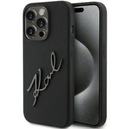silikoninis Karl Script dėklas iPhone 15 Pro - juodas