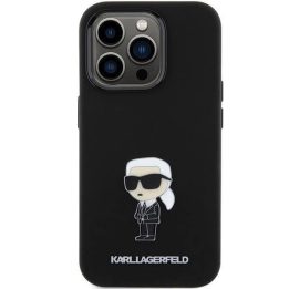 Karl Lagerfeld silikoninis Ikonik Metal Pin dėklas iPhone 15 Pro - juodas