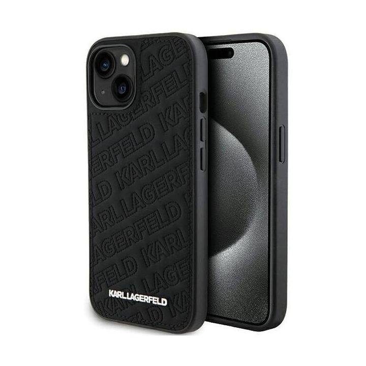 Karl Lagerfeld dygsniuotas K modelio dėklas iPhone 15 Plus / 14 Plus - juodas