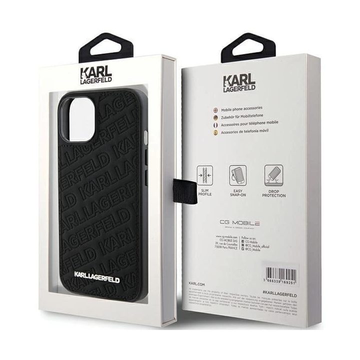 Karl Lagerfeld dygsniuotas K modelio dėklas iPhone 15 Plus / 14 Plus - juodas