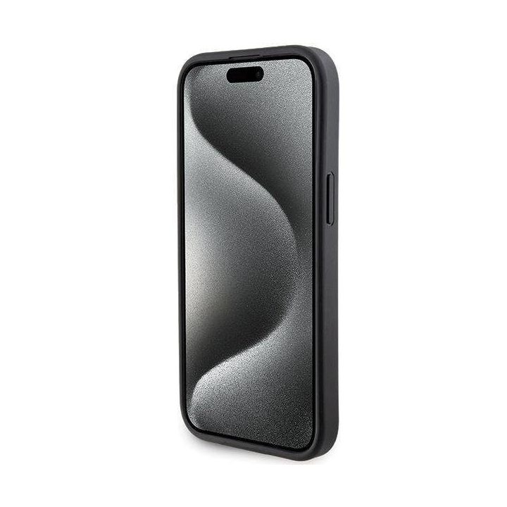 Karl Lagerfeld Gripstand Saffiano Karl&Choupette Pins dėklas iPhone 15 - juodas