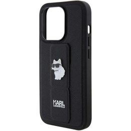 Karl Lagerfeld Gripstand Saffiano Choupette Pins dėklas iPhone 15 Pro Max - juodas