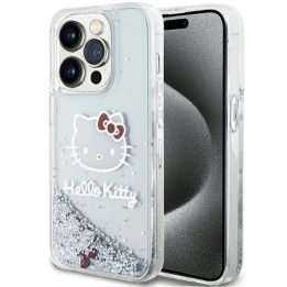 Hello Kitty Liquid Glitter Charms Kitty Head dėklas iPhone 14 Pro Max - sidabrinis