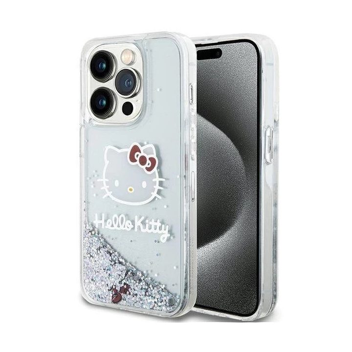 Hello Kitty Liquid Glitter Charms Kitty Head dėklas iPhone 14 Pro Max - sidabrinis