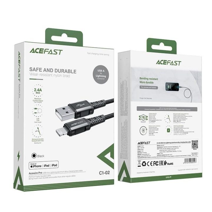Acefast kabelis MFI USB - Lightning 1,2 m, 2,4 A, juodas (C1-02 black)