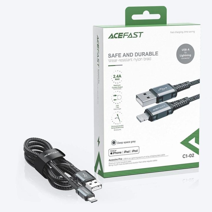 Acefast kabelis MFI USB - Lightning 1,2 m, 2,4 A, juodas (C1-02 black)