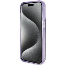 Guess Ring Stand Script Glitter MagSafe dėklas iPhone 15 Pro - violetinis